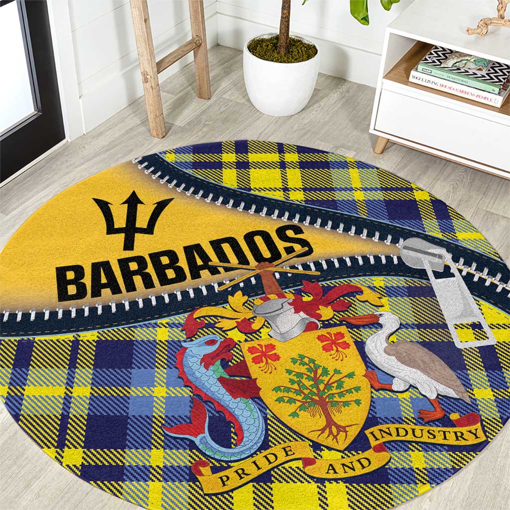 Barbados Celtic Festival Round Carpet Yellow Blue Tartan Zipper Stylized