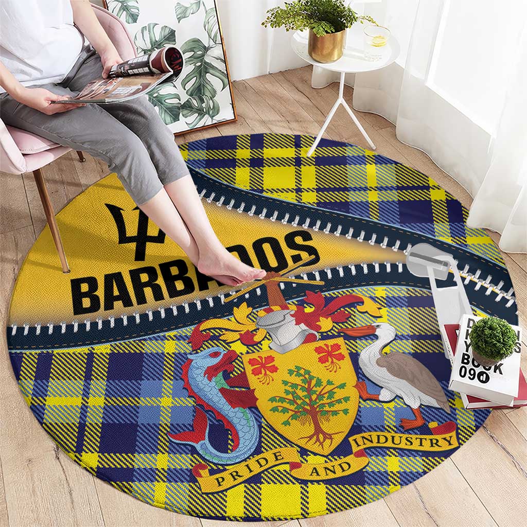 Barbados Celtic Festival Round Carpet Yellow Blue Tartan Zipper Stylized