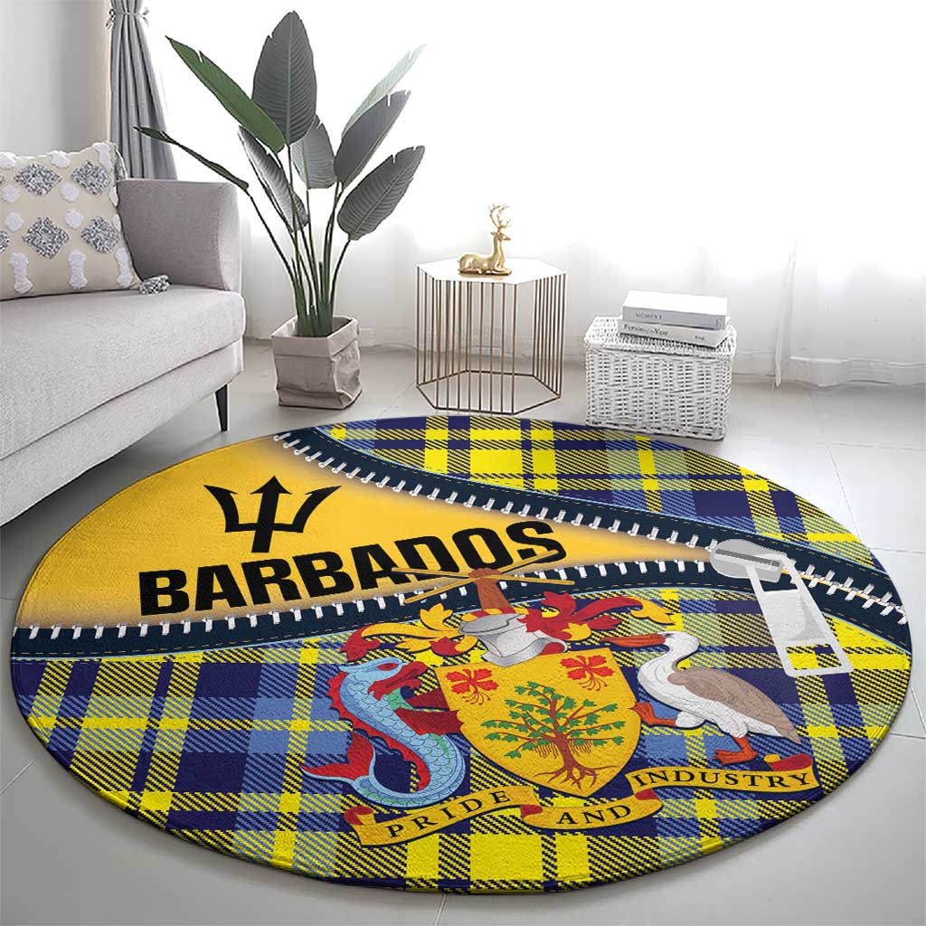 Barbados Celtic Festival Round Carpet Yellow Blue Tartan Zipper Stylized