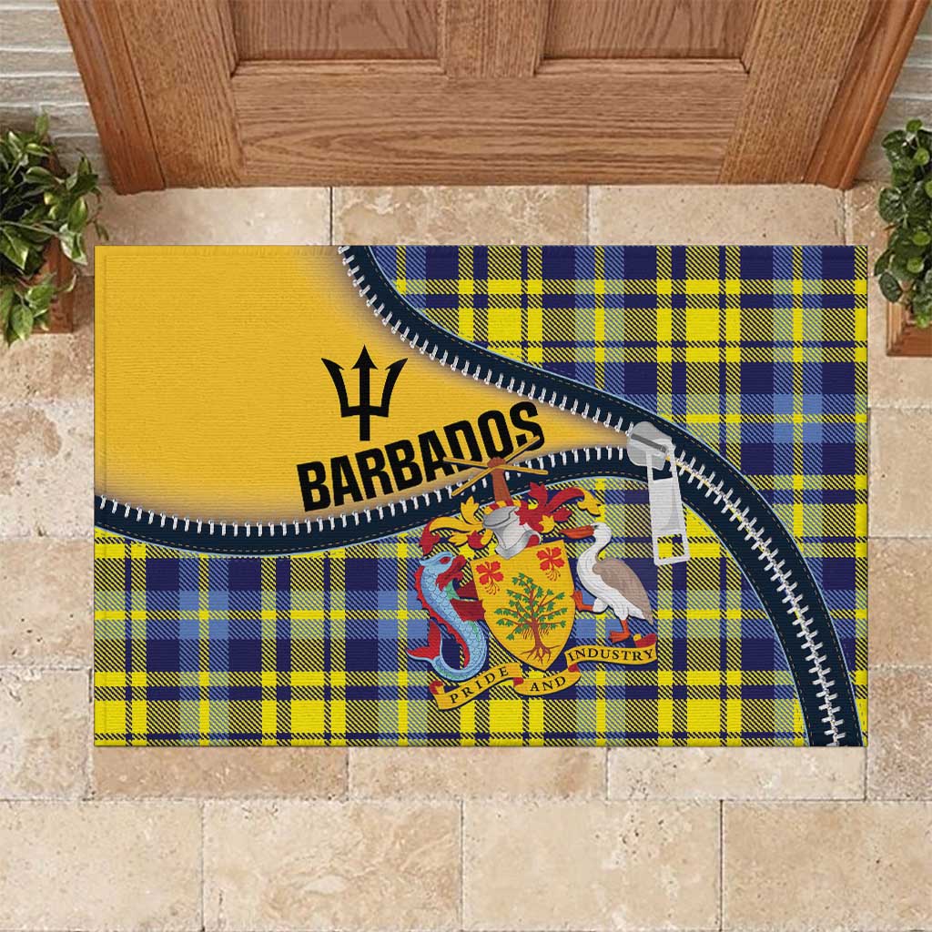 Barbados Celtic Festival Rubber Doormat Yellow Blue Tartan Zipper Stylized