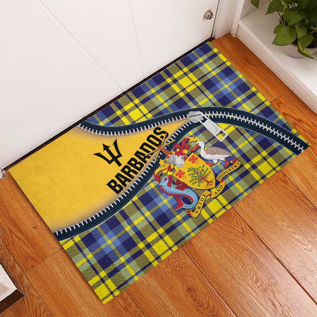 Barbados Celtic Festival Rubber Doormat Yellow Blue Tartan Zipper Stylized