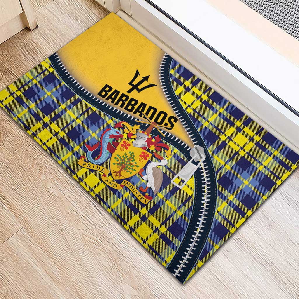 Barbados Celtic Festival Rubber Doormat Yellow Blue Tartan Zipper Stylized