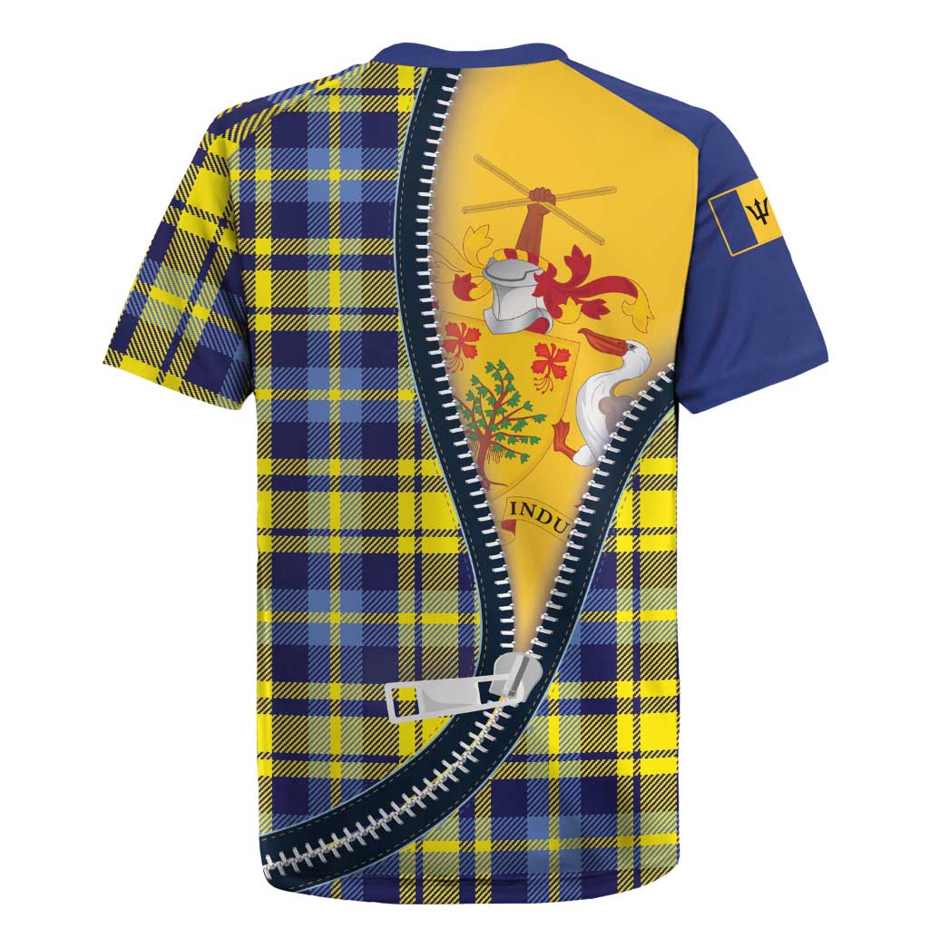 Barbados Celtic Festival Rugby Jersey Yellow Blue Tartan Zipper Stylized