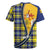 Barbados Celtic Festival Rugby Jersey Yellow Blue Tartan Zipper Stylized