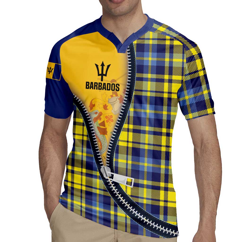 Barbados Celtic Festival Rugby Jersey Yellow Blue Tartan Zipper Stylized