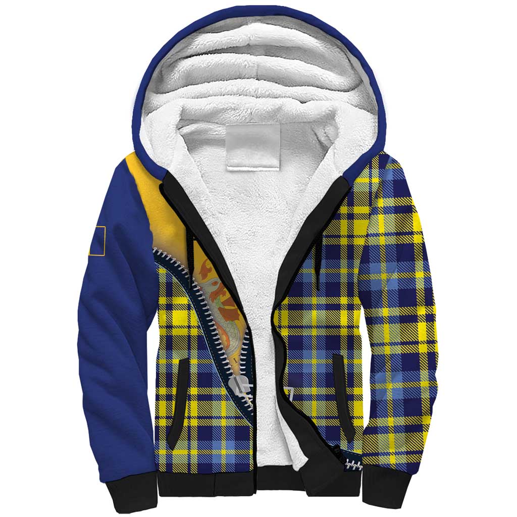 Barbados Celtic Festival Sherpa Hoodie Yellow Blue Tartan Zipper Stylized