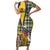 Barbados Celtic Festival Short Sleeve Bodycon Dress Yellow Blue Tartan Zipper Stylized