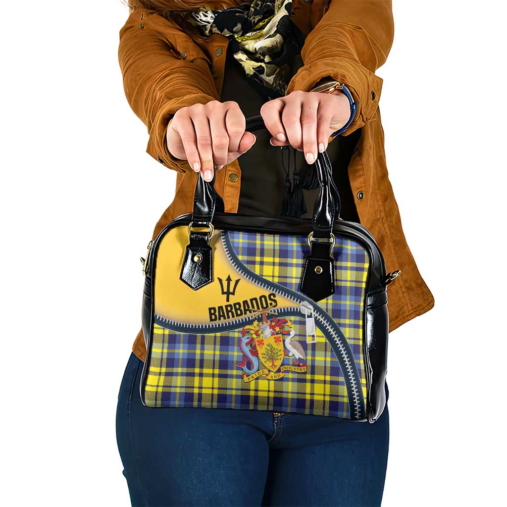 Barbados Celtic Festival Shoulder Handbag Yellow Blue Tartan Zipper Stylized