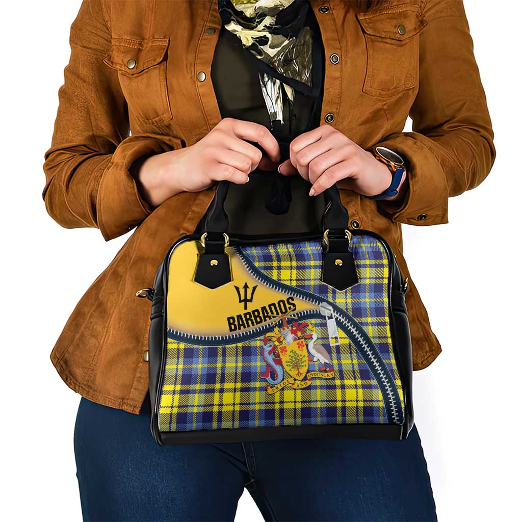 Barbados Celtic Festival Shoulder Handbag Yellow Blue Tartan Zipper Stylized