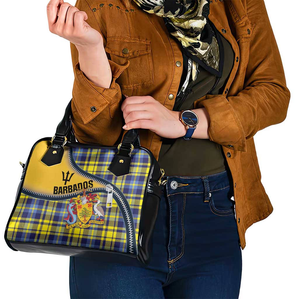Barbados Celtic Festival Shoulder Handbag Yellow Blue Tartan Zipper Stylized