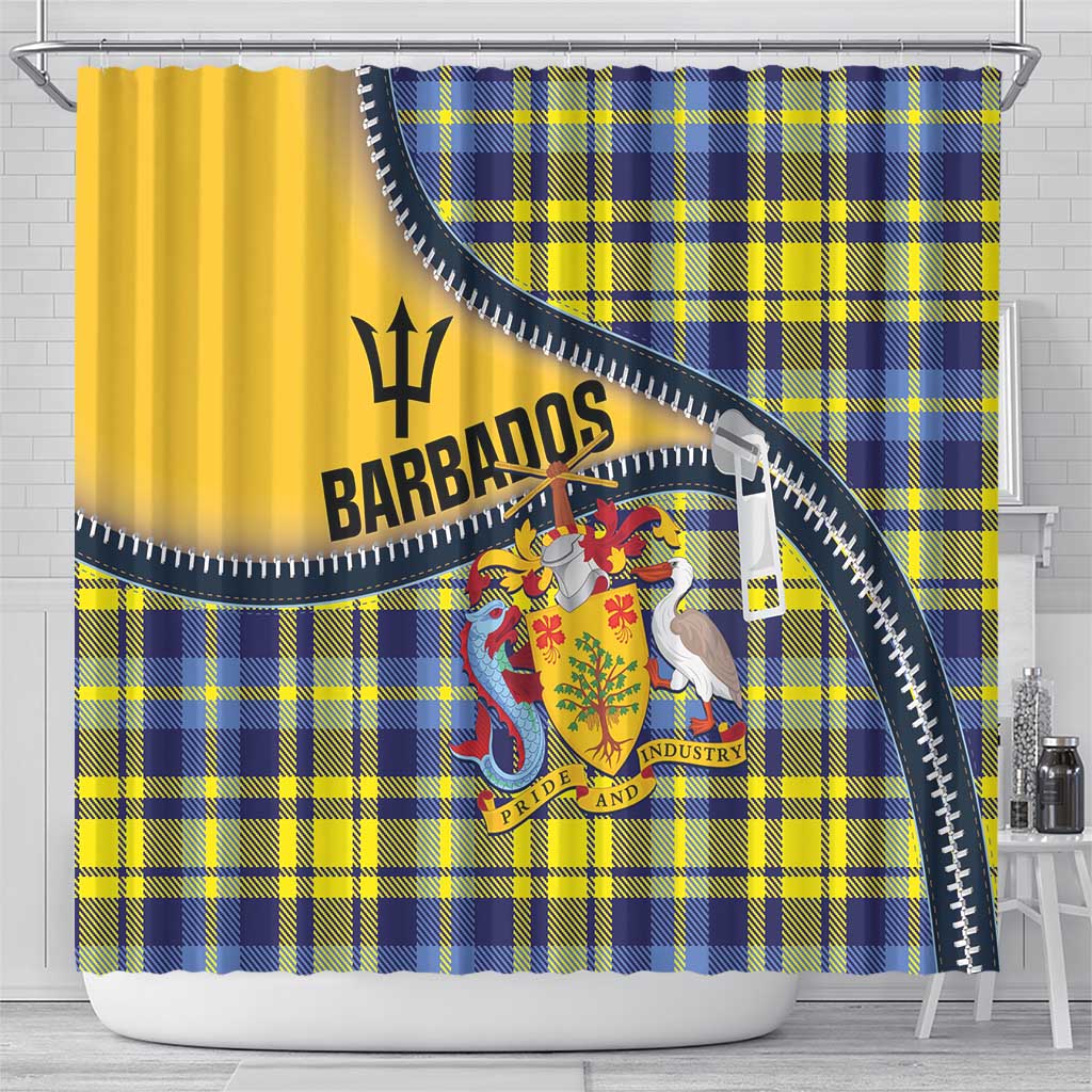 Barbados Celtic Festival Shower Curtain Yellow Blue Tartan Zipper Stylized