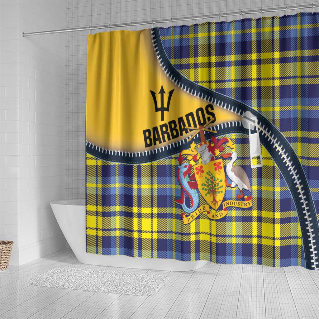 Barbados Celtic Festival Shower Curtain Yellow Blue Tartan Zipper Stylized