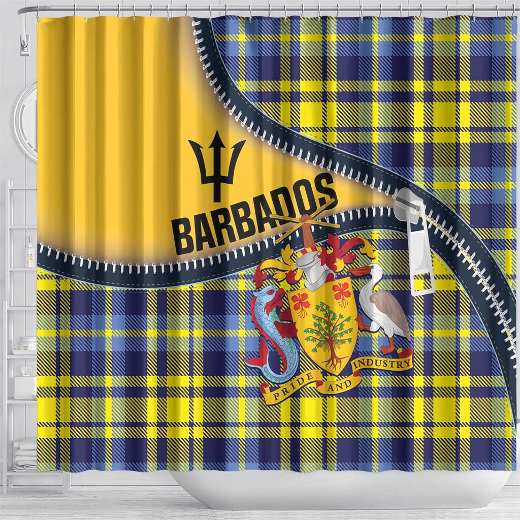 Barbados Celtic Festival Shower Curtain Yellow Blue Tartan Zipper Stylized