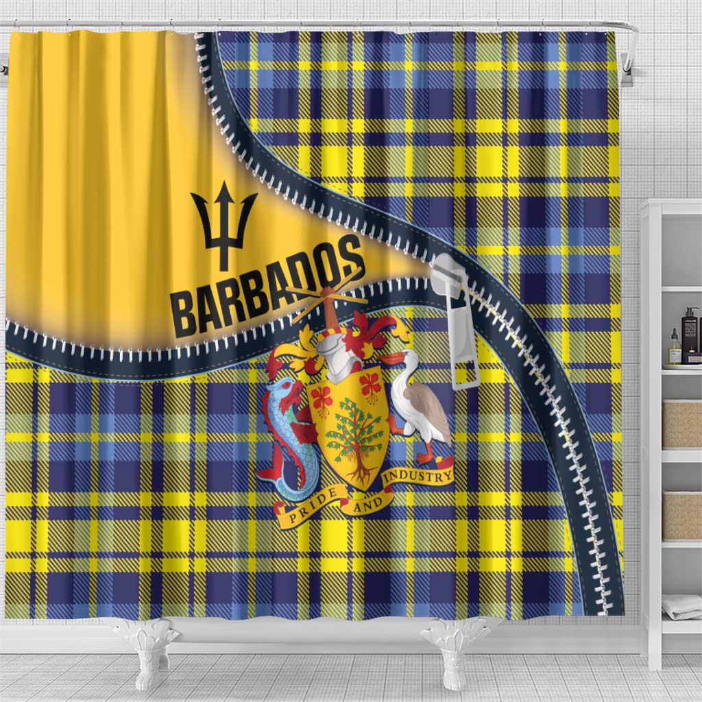 Barbados Celtic Festival Shower Curtain Yellow Blue Tartan Zipper Stylized