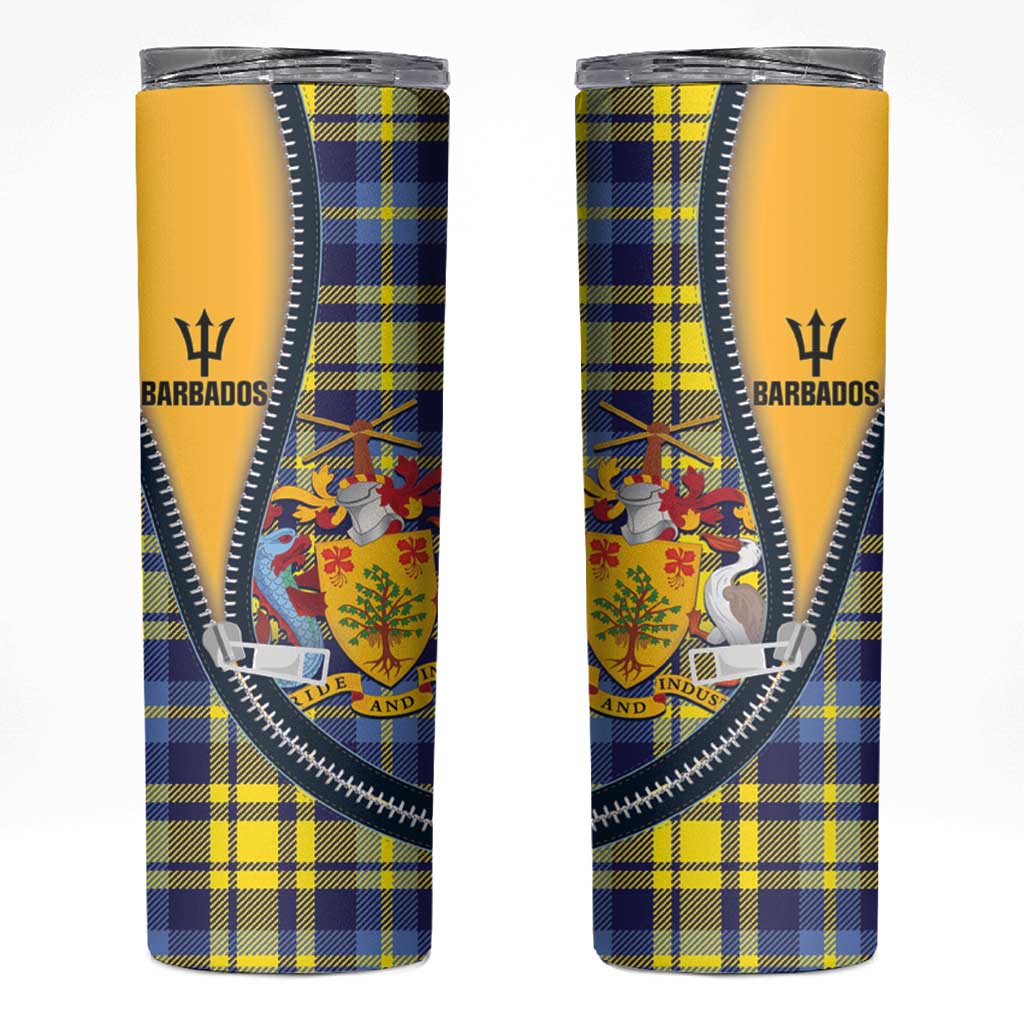 Barbados Celtic Festival Skinny Tumbler Yellow Blue Tartan Zipper Stylized