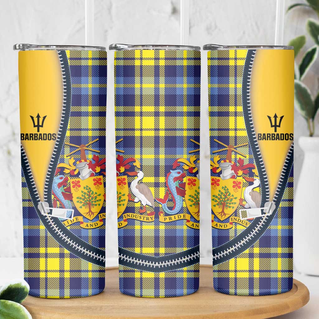 Barbados Celtic Festival Skinny Tumbler Yellow Blue Tartan Zipper Stylized