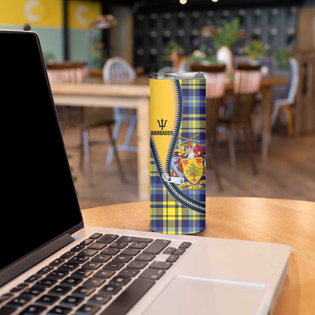 Barbados Celtic Festival Skinny Tumbler Yellow Blue Tartan Zipper Stylized