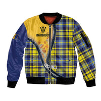 Barbados Celtic Festival Sleeve Zip Bomber Jacket Yellow Blue Tartan Zipper Stylized