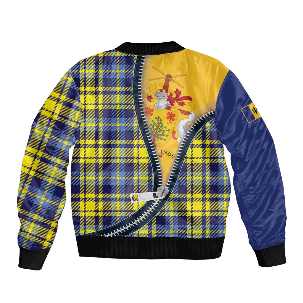 Barbados Celtic Festival Sleeve Zip Bomber Jacket Yellow Blue Tartan Zipper Stylized