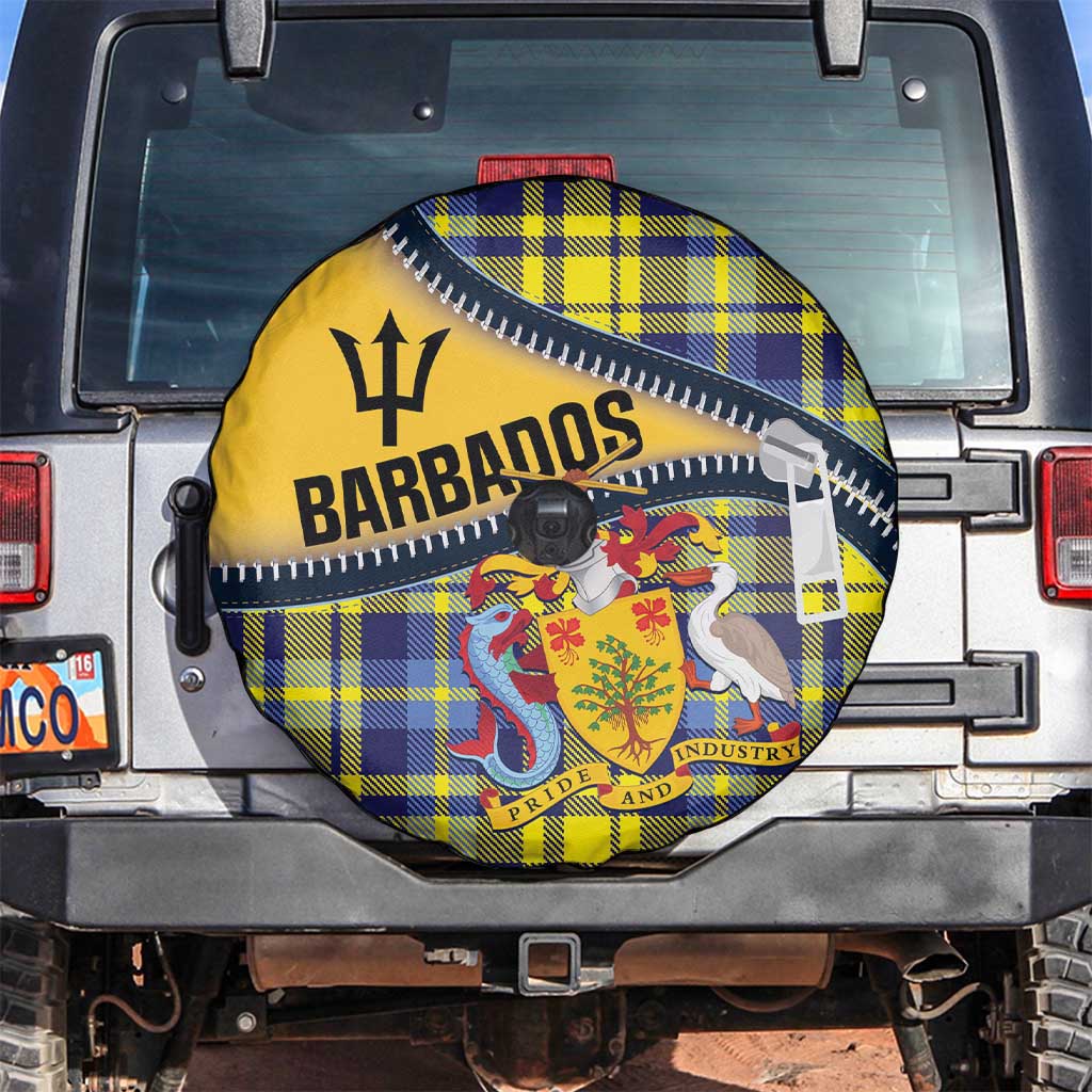 Barbados Celtic Festival Spare Tire Cover Yellow Blue Tartan Zipper Stylized