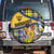Barbados Celtic Festival Spare Tire Cover Yellow Blue Tartan Zipper Stylized