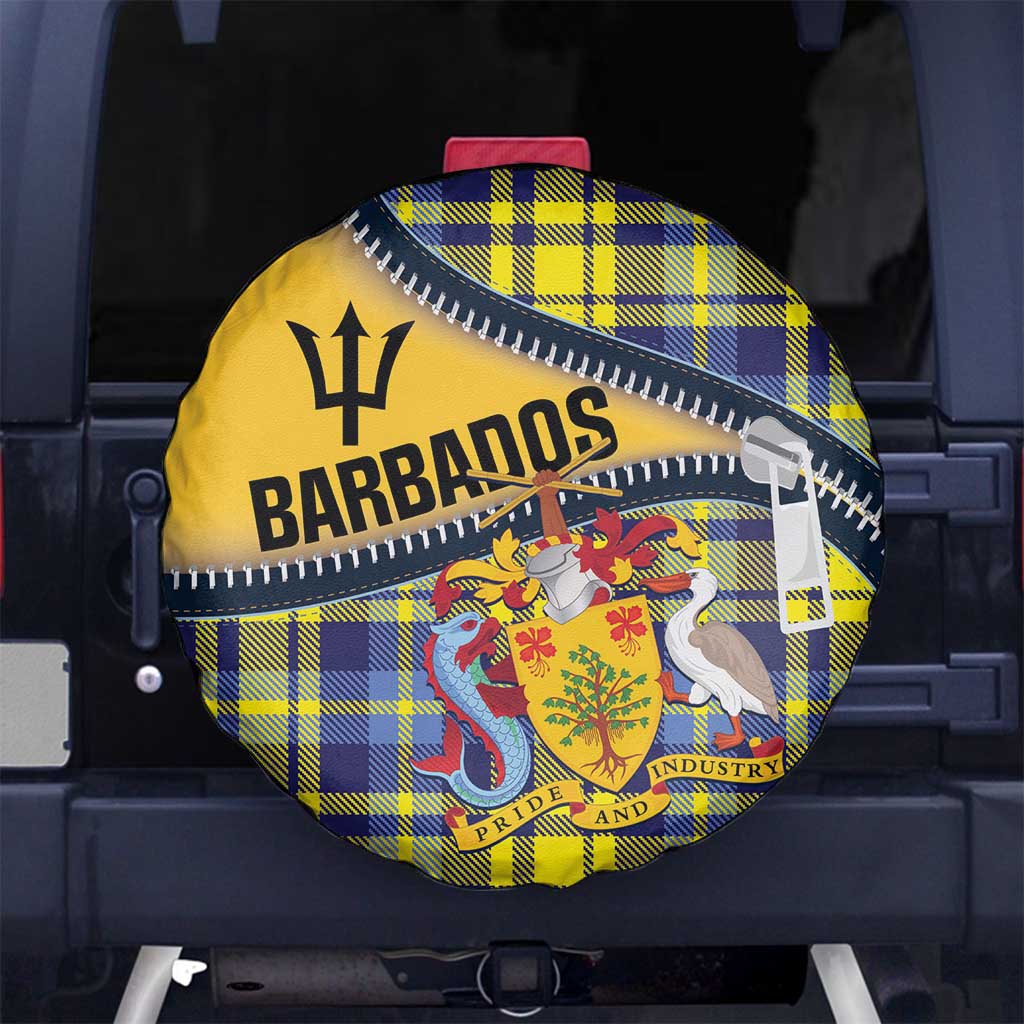 Barbados Celtic Festival Spare Tire Cover Yellow Blue Tartan Zipper Stylized
