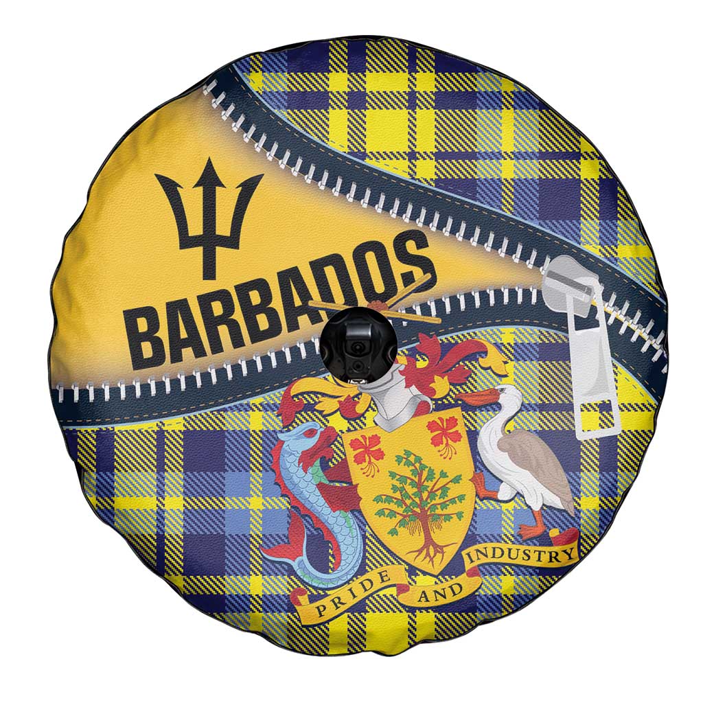 Barbados Celtic Festival Spare Tire Cover Yellow Blue Tartan Zipper Stylized