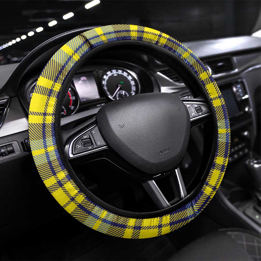 Barbados Celtic Festival Steering Wheel Cover Yellow Blue Tartan Zipper Stylized