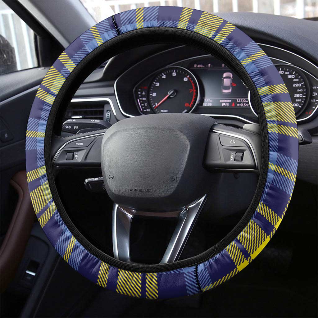 Barbados Celtic Festival Steering Wheel Cover Yellow Blue Tartan Zipper Stylized