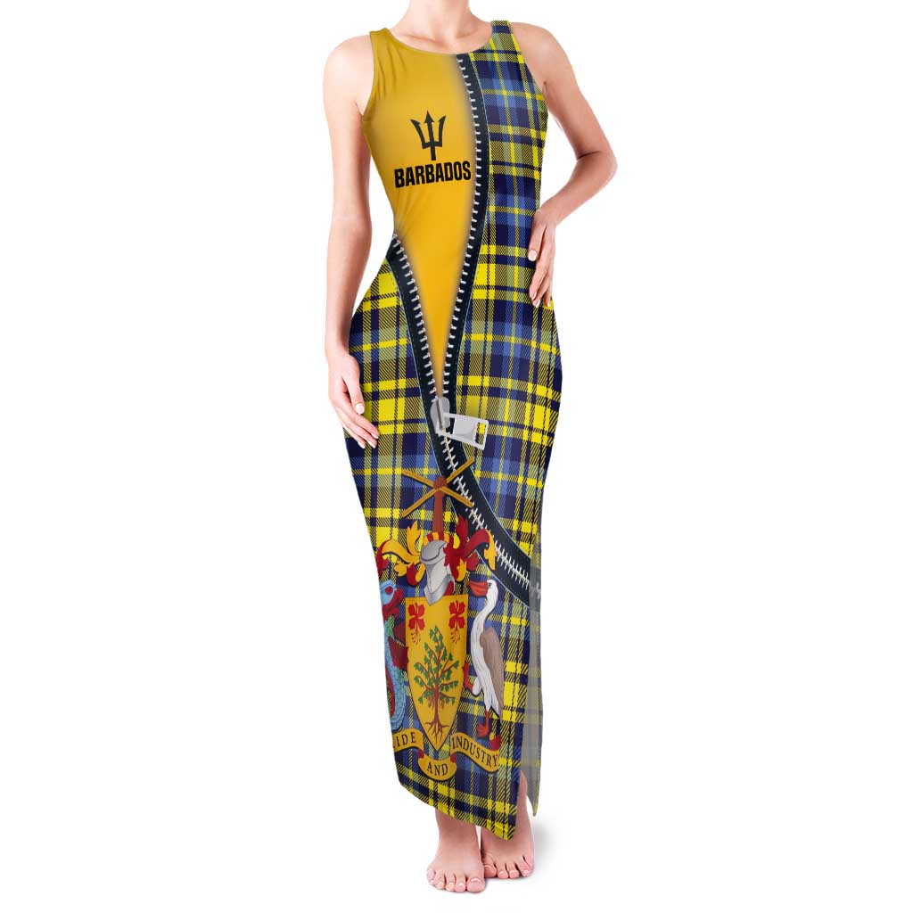 Barbados Celtic Festival Tank Maxi Dress Yellow Blue Tartan Zipper Stylized