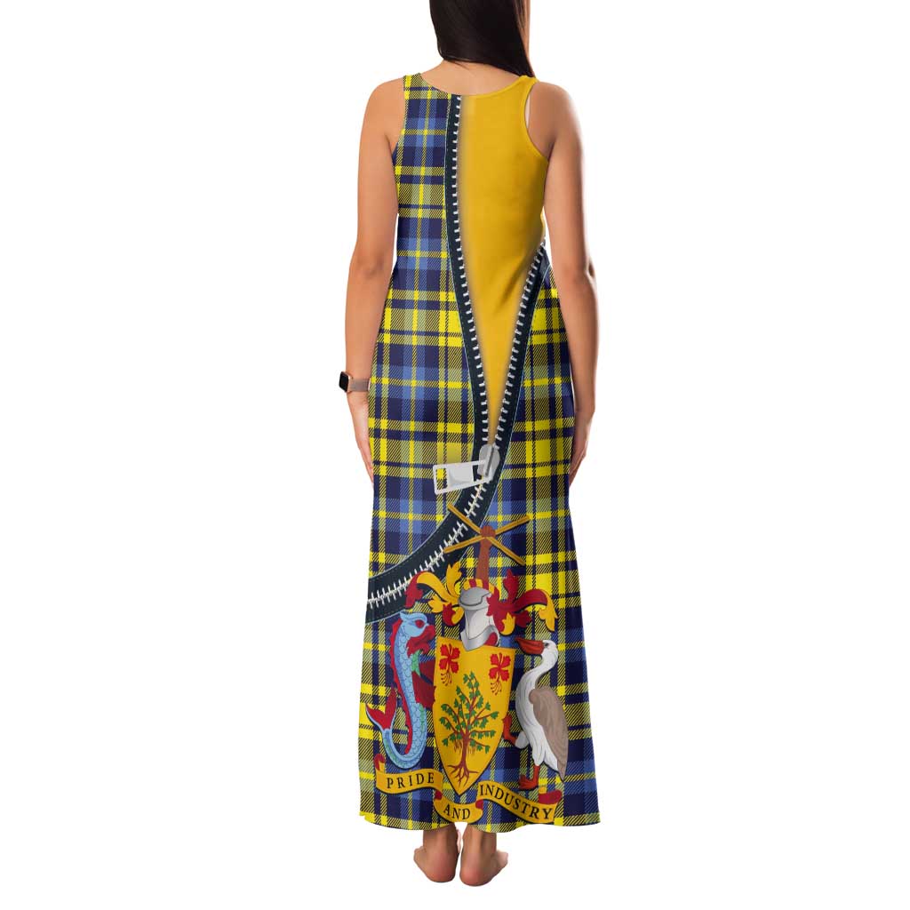 Barbados Celtic Festival Tank Maxi Dress Yellow Blue Tartan Zipper Stylized