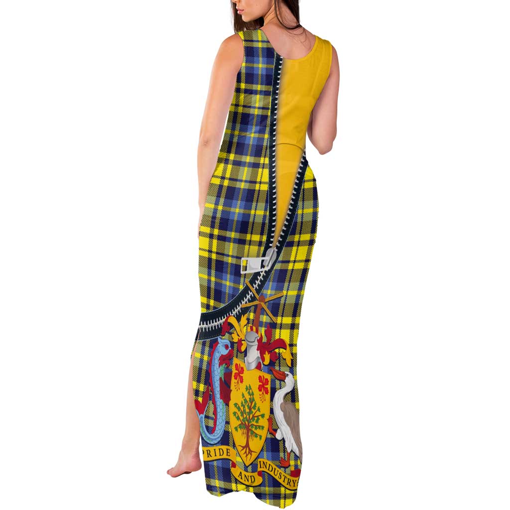 Barbados Celtic Festival Tank Maxi Dress Yellow Blue Tartan Zipper Stylized