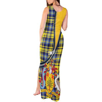 Barbados Celtic Festival Tank Maxi Dress Yellow Blue Tartan Zipper Stylized