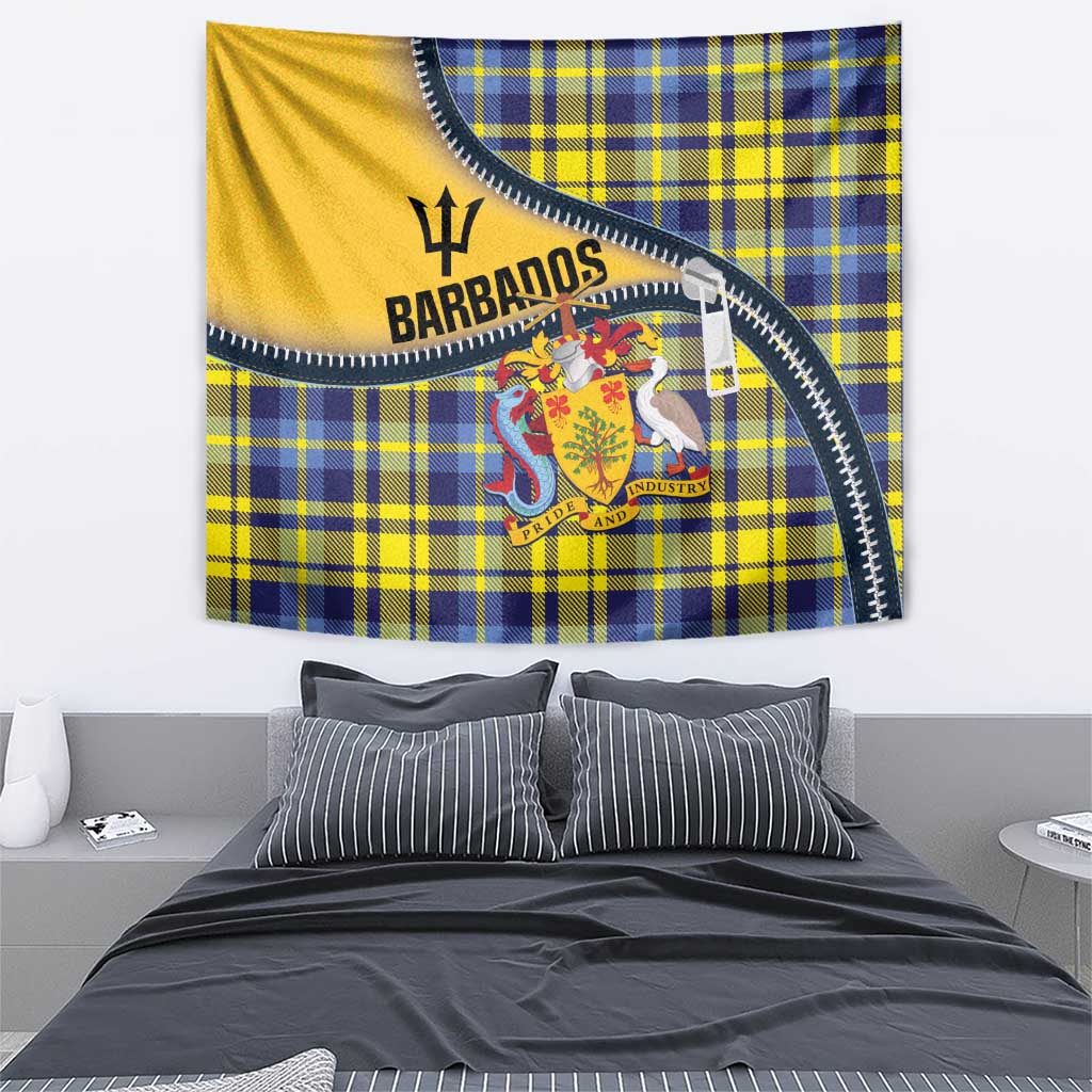 Barbados Celtic Festival Tapestry Yellow Blue Tartan Zipper Stylized