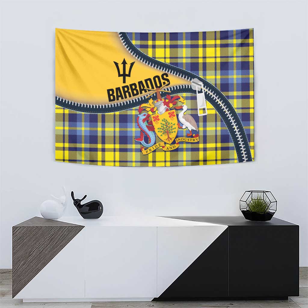 Barbados Celtic Festival Tapestry Yellow Blue Tartan Zipper Stylized