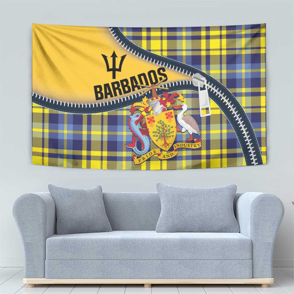 Barbados Celtic Festival Tapestry Yellow Blue Tartan Zipper Stylized