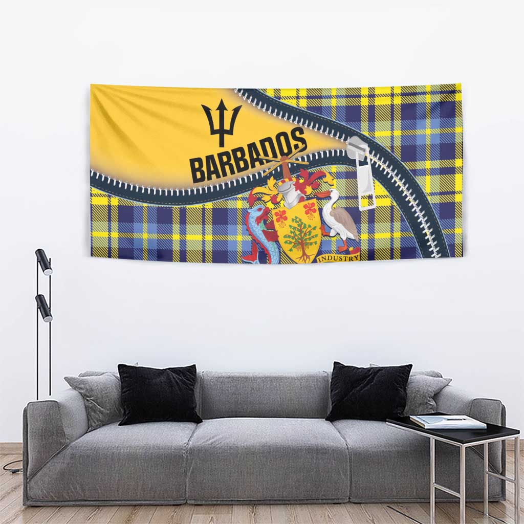 Barbados Celtic Festival Tapestry Yellow Blue Tartan Zipper Stylized