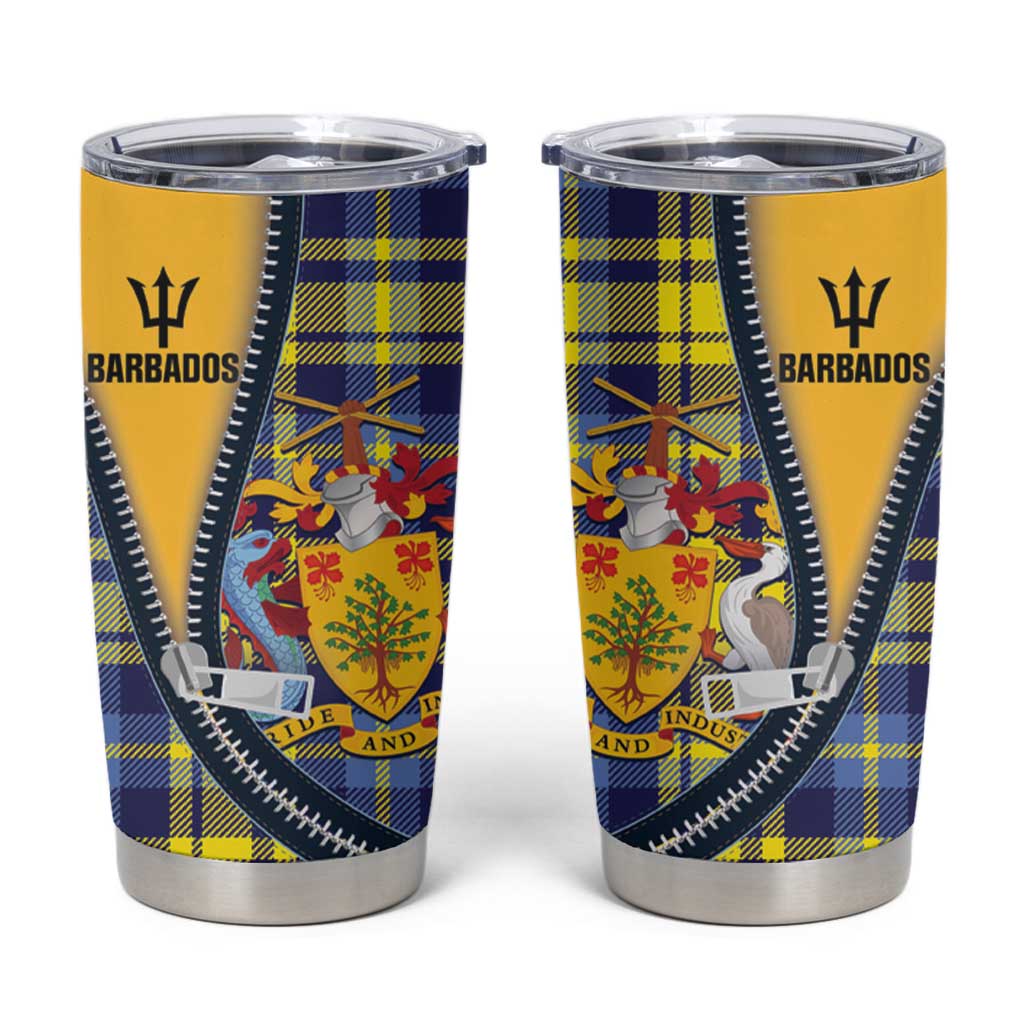 Barbados Celtic Festival Tumbler Cup Yellow Blue Tartan Zipper Stylized