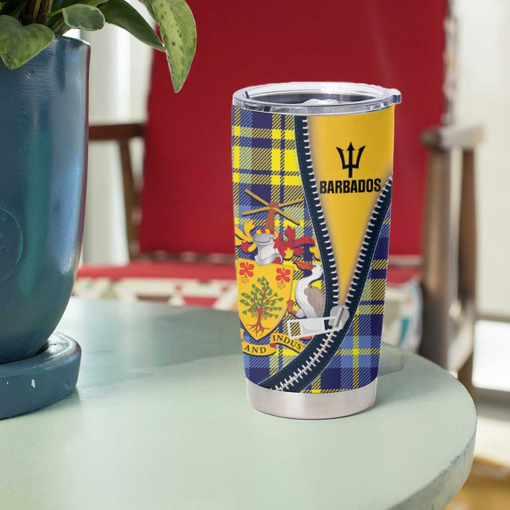Barbados Celtic Festival Tumbler Cup Yellow Blue Tartan Zipper Stylized
