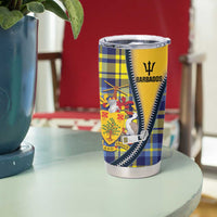 Barbados Celtic Festival Tumbler Cup Yellow Blue Tartan Zipper Stylized