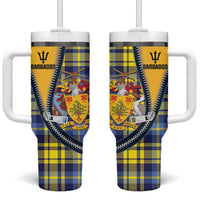 Barbados Celtic Festival Tumbler With Handle Yellow Blue Tartan Zipper Stylized