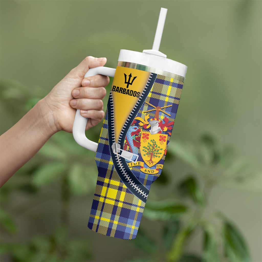 Barbados Celtic Festival Tumbler With Handle Yellow Blue Tartan Zipper Stylized