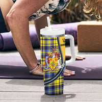 Barbados Celtic Festival Tumbler With Handle Yellow Blue Tartan Zipper Stylized