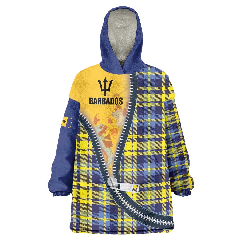 Barbados Celtic Festival Wearable Blanket Hoodie Yellow Blue Tartan Zipper Stylized