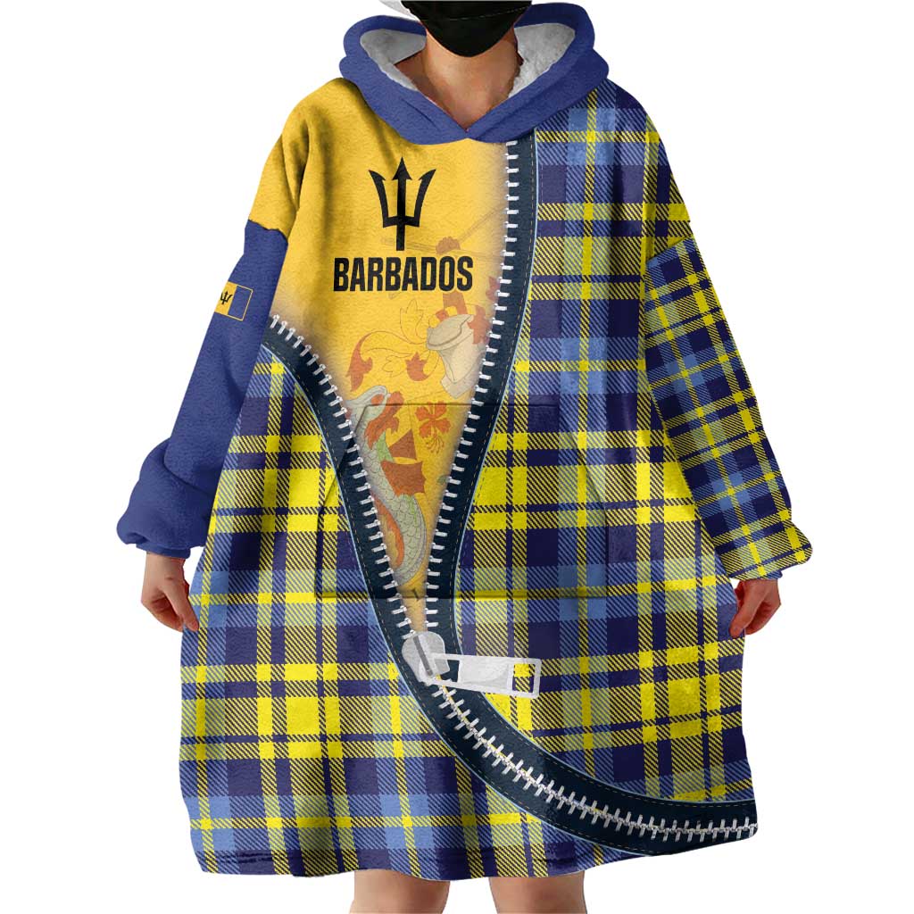 Barbados Celtic Festival Wearable Blanket Hoodie Yellow Blue Tartan Zipper Stylized