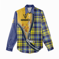 Barbados Celtic Festival Women Casual Shirt Yellow Blue Tartan Zipper Stylized