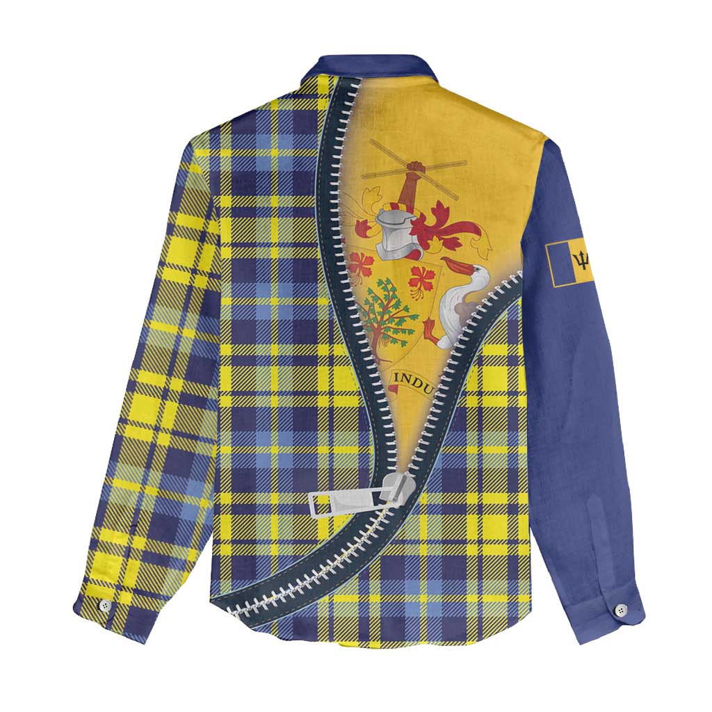 Barbados Celtic Festival Women Casual Shirt Yellow Blue Tartan Zipper Stylized