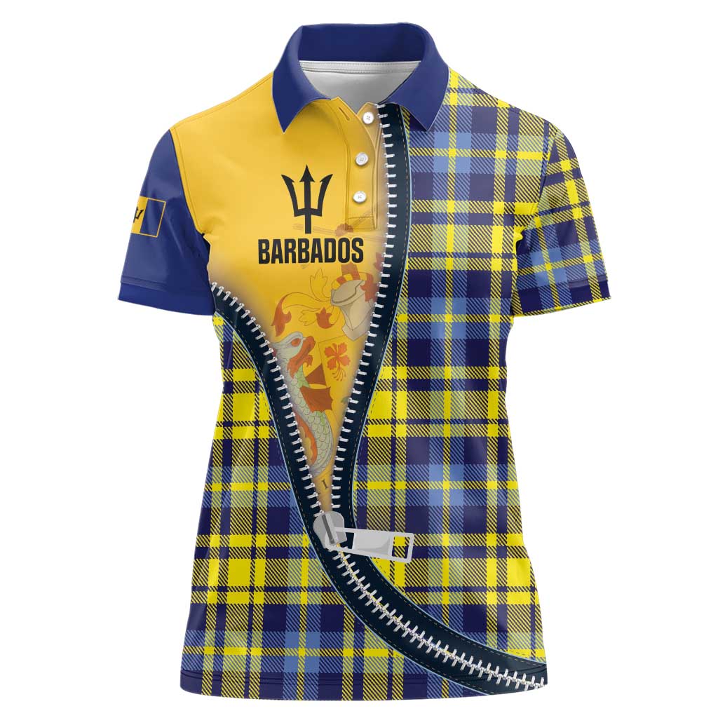 Barbados Celtic Festival Women Polo Shirt Yellow Blue Tartan Zipper Stylized