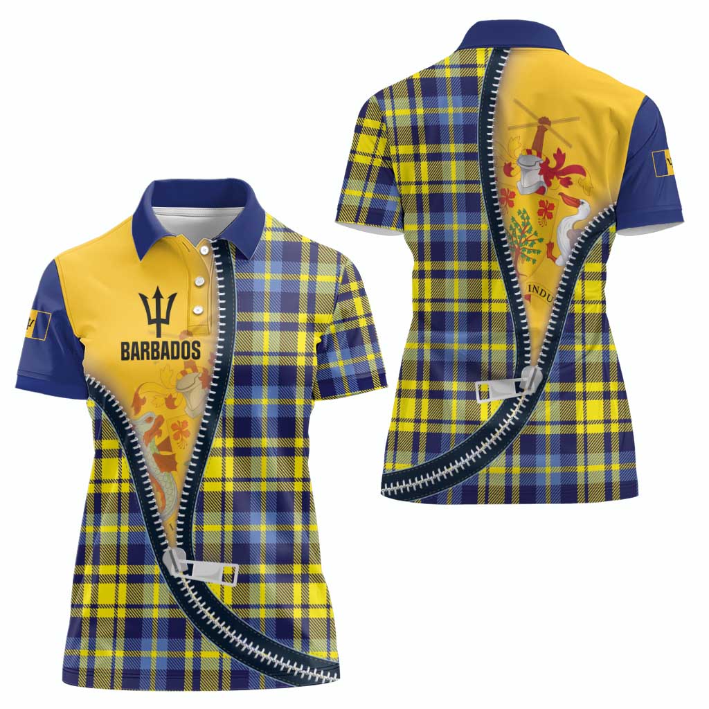 Barbados Celtic Festival Women Polo Shirt Yellow Blue Tartan Zipper Stylized