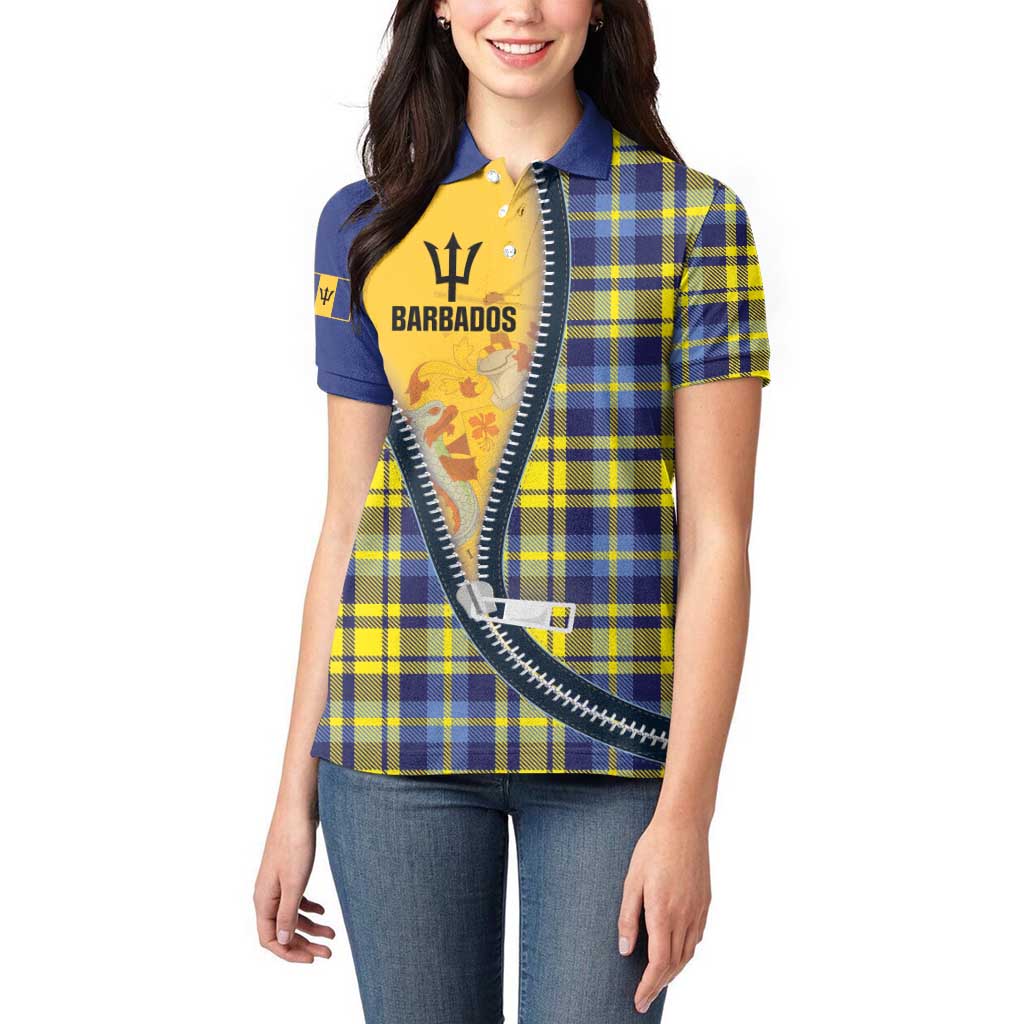 Barbados Celtic Festival Women Polo Shirt Yellow Blue Tartan Zipper Stylized